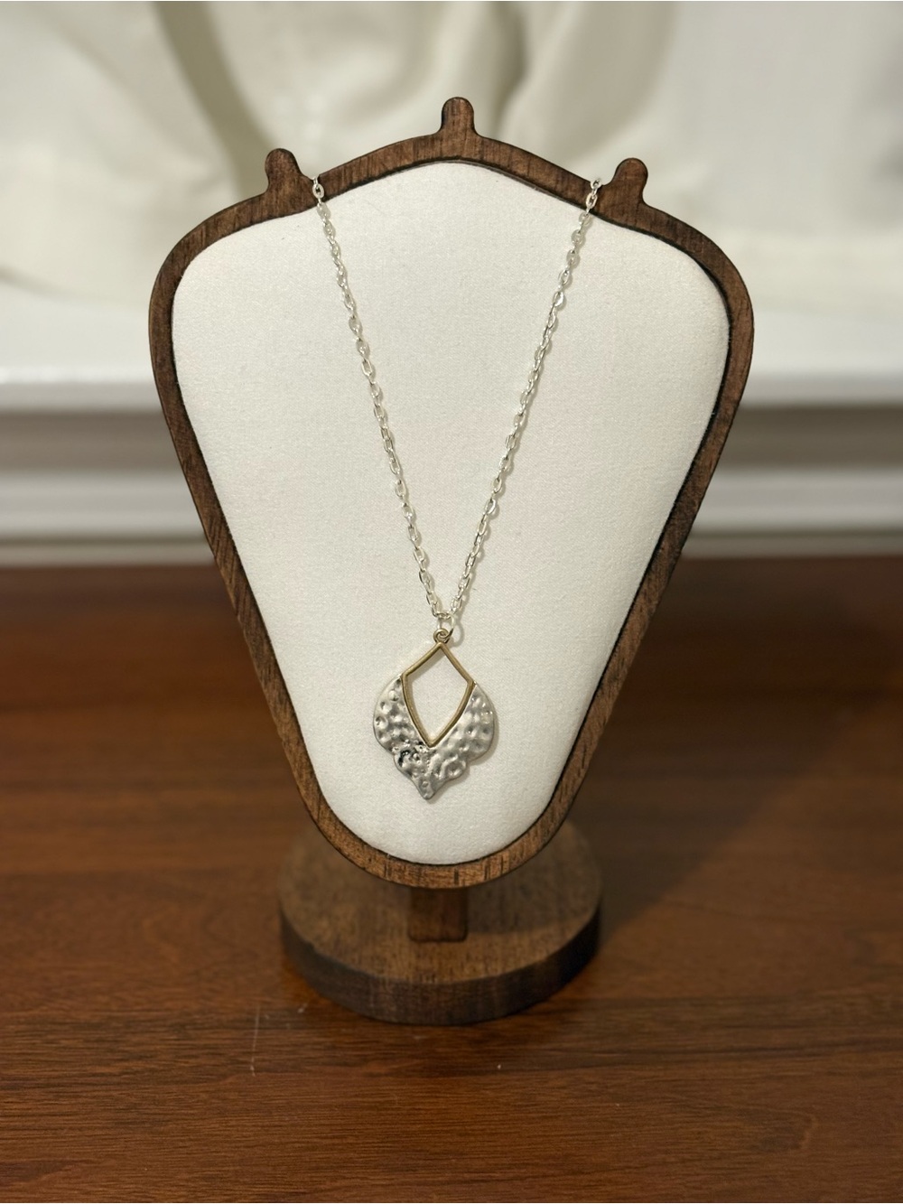 Two-Tone Silver and Gold Teardrop Pendant Necklace